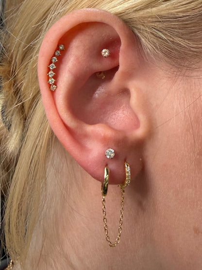 Double Anneaux d'Oreille Strass et Chaine