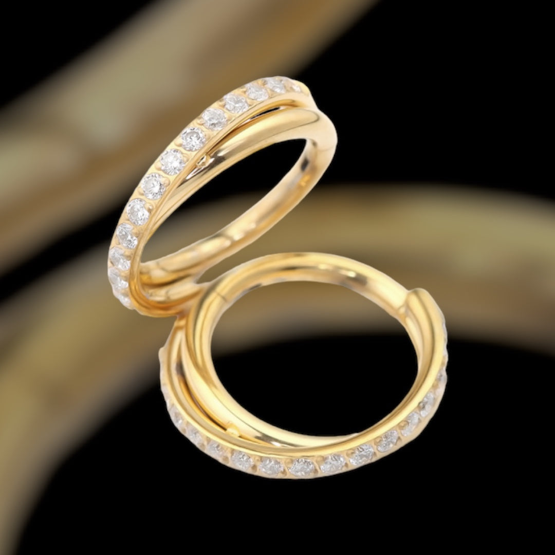 bijoux piercing anneaux croisés oreille strass gold titane