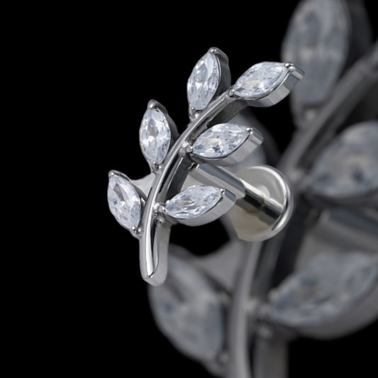 bijoux piercing labret strass costeel jewelry titane oreille feuille silver 