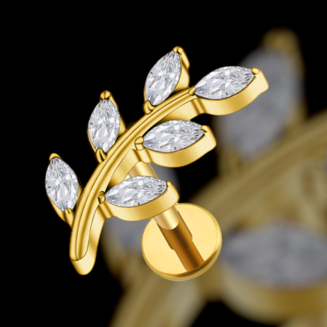 bijoux piercing labret strass costeel jewelry titane oreille feuille gold 
