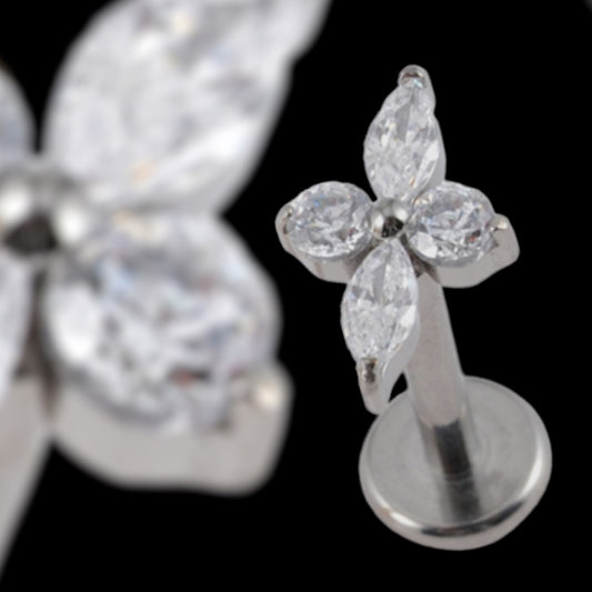 bijoux piercing labret strass titane costeel jewelry fleur oreille silver