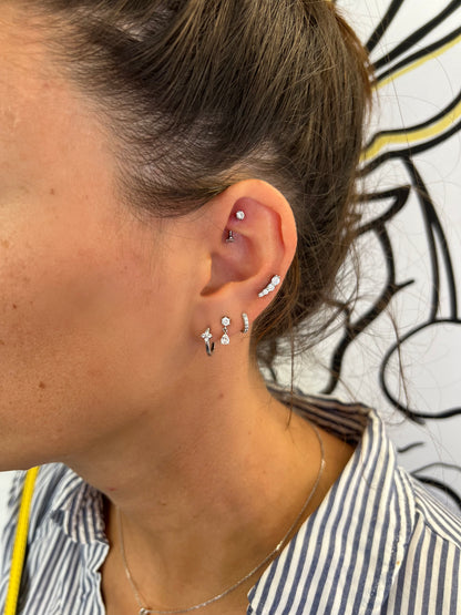 labret strass pampille titane silver porté