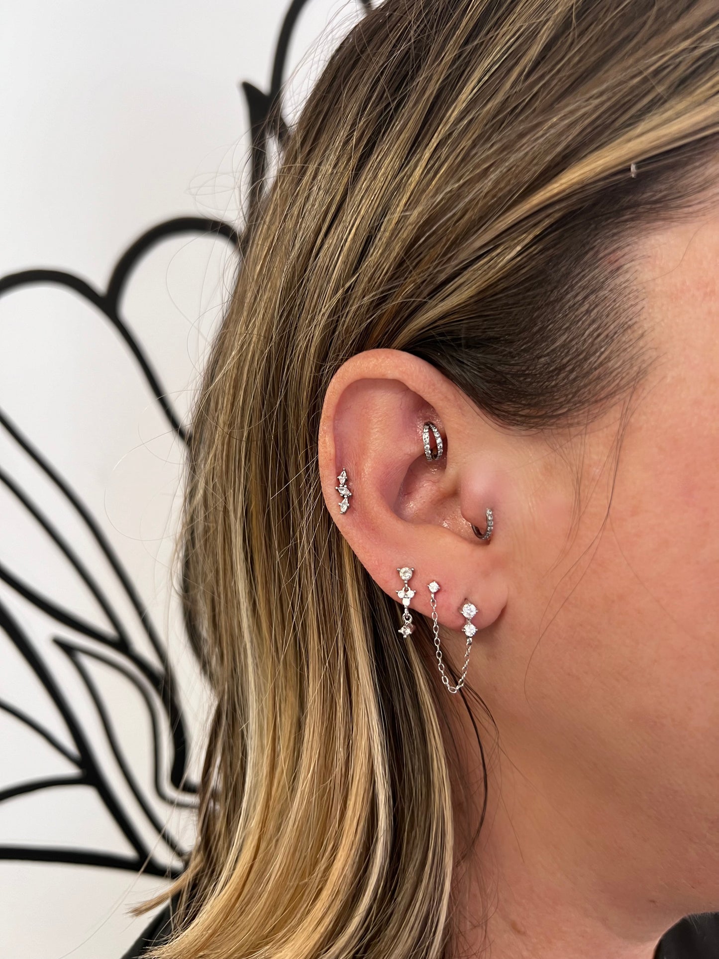 Puce d'Oreille Double Strass Chaînette