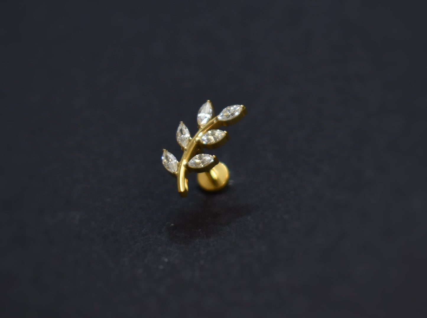 bijoux piercing labret strass costeel jewelry titane oreille feuille gold posé