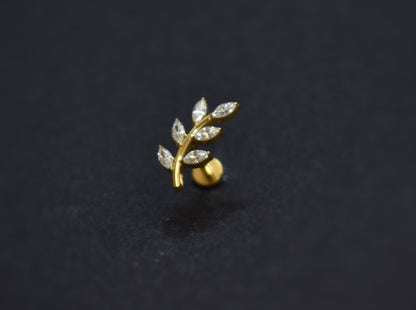 bijoux piercing labret strass costeel jewelry titane oreille feuille gold posé