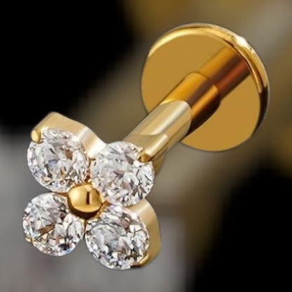 bijoux piercing titane ASTM F136 labret flora strass gold