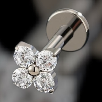 bijoux piercing titane ASTM F136 labret flora strass silver