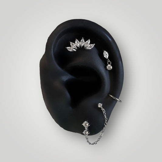 parure de bijoux piercing d'oreille en titane strass silver labret anneau boucle chaine