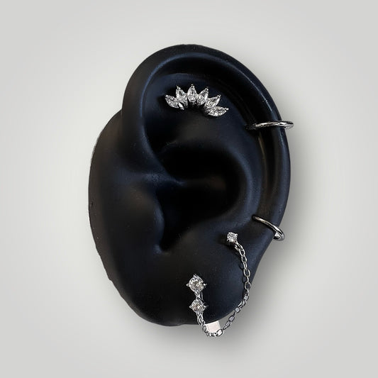 parure bijoux piercing d'oreille en titane silver strass anneau labret boucle